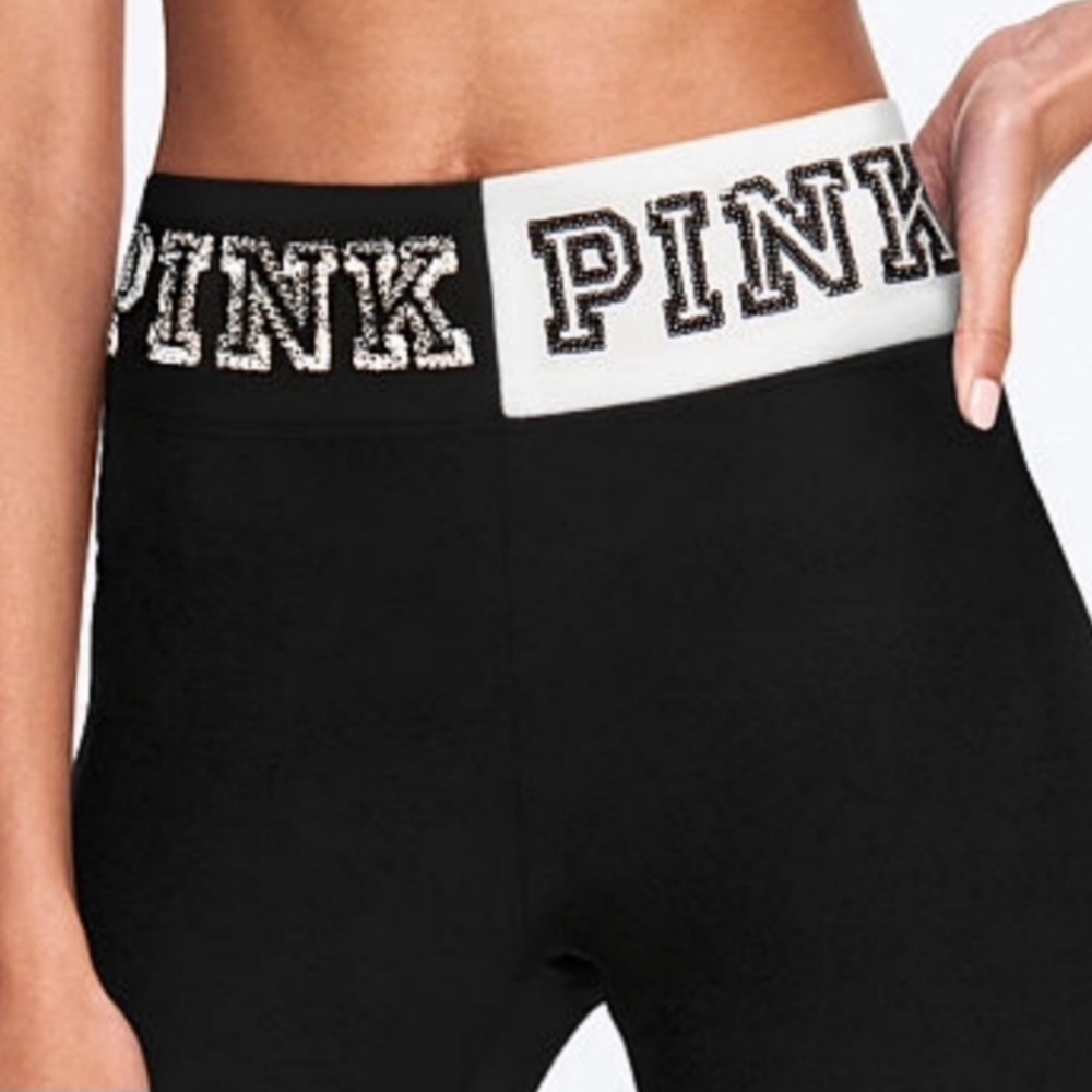Pink Sequin Bling Black & White Leggings size xs but wears as a small